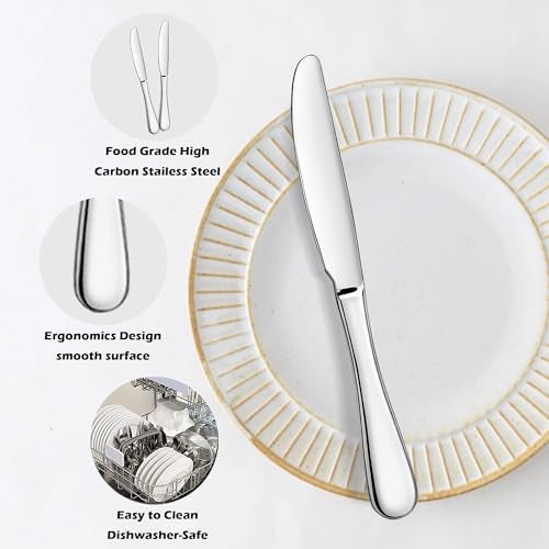 ATB Dinner Knives Set, Stainless Steel Table Knife, Butter Spreder, 2/4/6 Pieces Mirror Polished Dinner Knife, Sturdy and Dishwasher Safe, Silverware Cutlery (6 Pcs) - Image 3