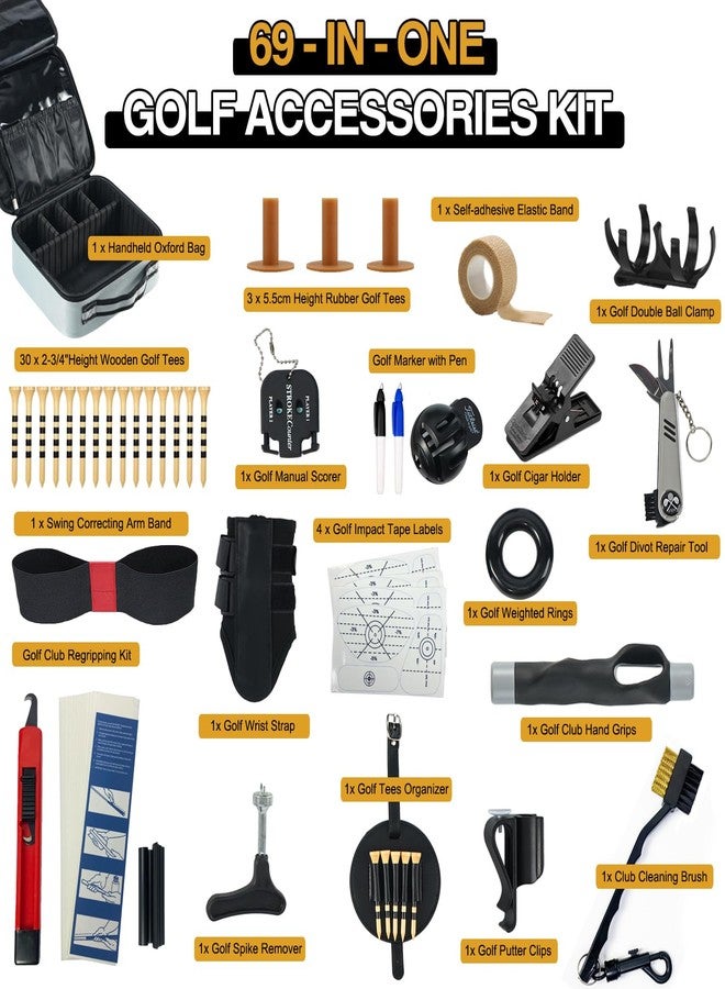 AEORUM Golf Accessories Kit, Golf Gifts for Men & Women, Golf Essentials Tools, 69-Piece Golf Stuff Gear with Oxford Bag, Golf Tees, Golf Club Regripping Kit, Divot Repair Tool,Golf Club Brush - Image 2