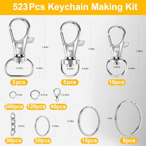 Sucrown 523PCS Keychain Making Kit, Keychain Making Supplies Including Keychains Clips Hooks, Key Chain Rings, Lobster Claw Clasps and Jump Rings for Jewelry Making Supplies, Crafts - Image 2