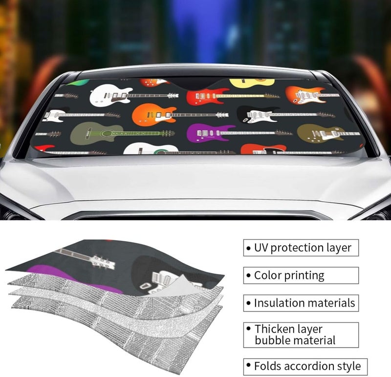 Guitars Car Windshield Sun Shade, Keeps Interior Cool, Foldable Sun Visor Protector, Fits Cars Trucks SUVs Small - Image 5