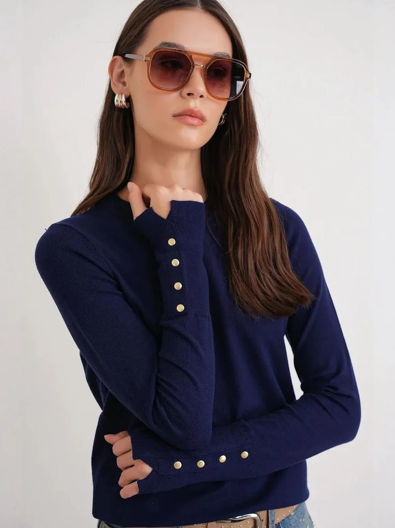 MixRay Mixray Slim Fit Crew Neck Knit Sweater