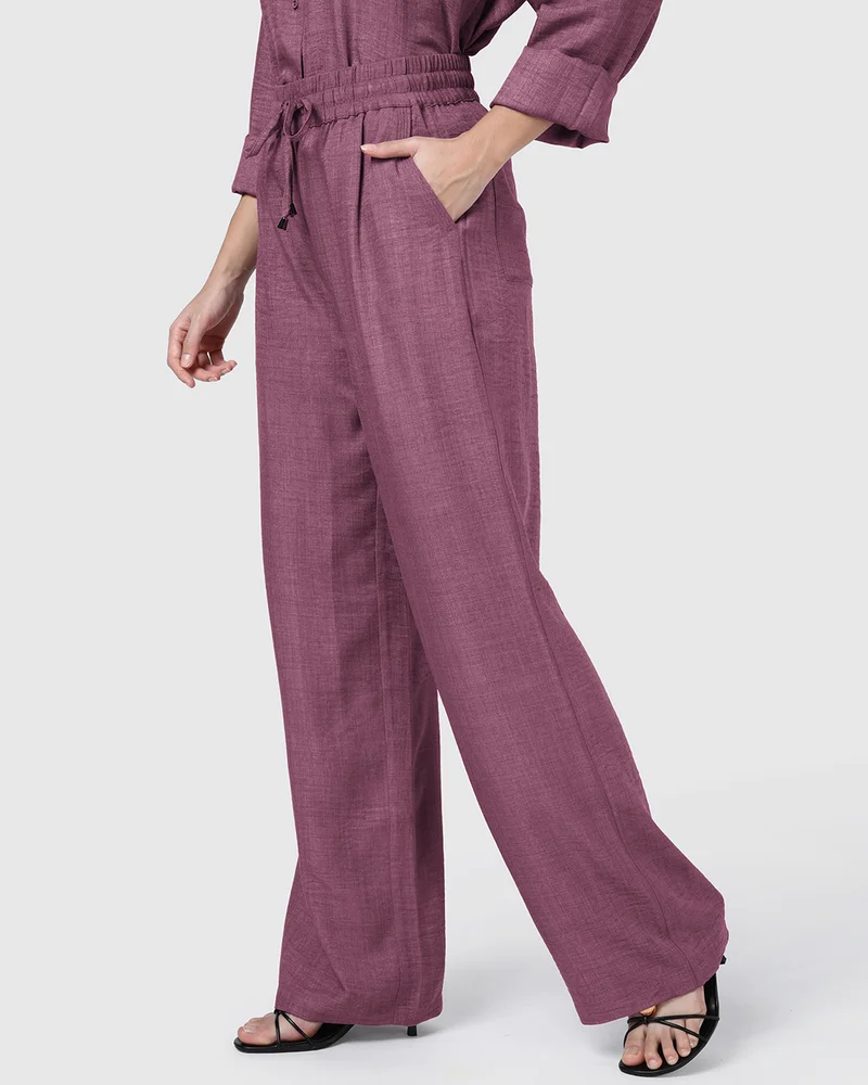بيواكوف Women's Dark Mauve Textured Pants