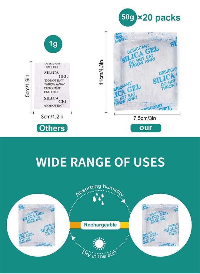 HomarKet Moisture Absorbers  – 20 Packs 50 Gram Silica Gel Packs Desiccant Dehumidifier Packs, Premium Desiccant Packets for Storage, Color Indicating Silica Gel for Spices, Jewelry, Shoes, Electroni  - Image 5