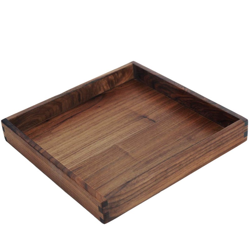 MAGIGO 12 x 12 Inches Small Square Black Walnut Wood Ottoman Tray Serve Tea Coffee or Breakfast in Bed Classic Wooden Decorative Serving Tray