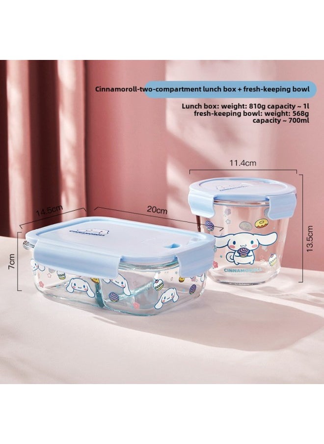 Generic - Hellokitty Glass Lunch Box With Lid Lunch Box Fresh Bowl Portable Fruit Salad Box Partition Bowl Soup Bowl-Specifications:Three-point Lunch Box + Round Soup Bowl + Insulated Rice Bag Big-eared Dog-Color:Standard - Image 1