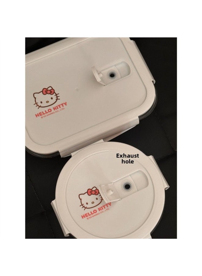 Generic - Hellokitty Glass Lunch Box With Lid Lunch Box Fresh Bowl Portable Fruit Salad Box Partition Bowl Soup Bowl-Specifications:Three-point Lunch Box + Round Soup Bowl + Insulated Rice Bag Big-eared Dog-Color:Standard - Image 1