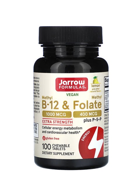 Vegan Methyl B-12 & Methyl Folate Extra Strength Lemon 100 Chewable Tablets