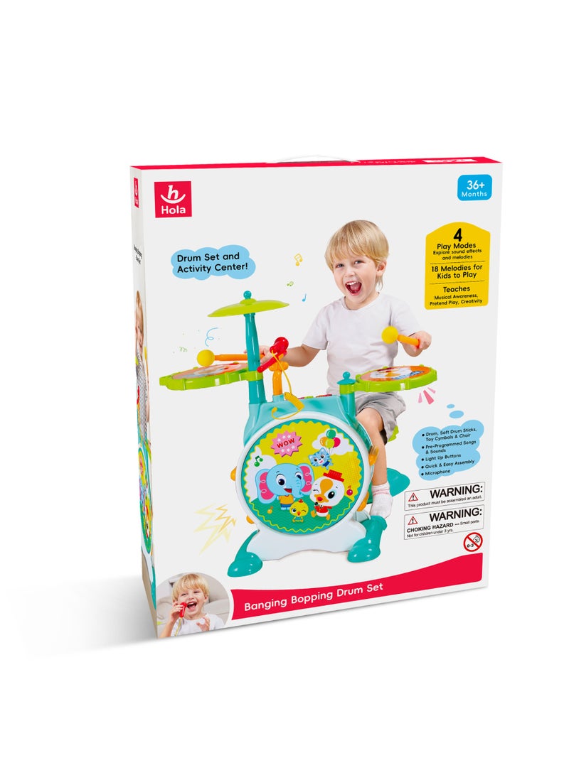 Hola Banging Bopping Drum Set for Toddlers 3+ Years | Kids Electronic Musical Kit with Bass Drum, Snare, Cymbal & Microphone | Learning & Activity Toy - Image 4