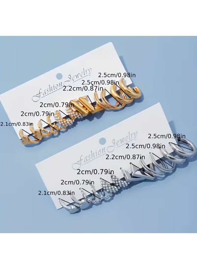 aeen 12-Pair Classic Heart-Shaped Ear Cuffs Set for Women – Zinc Alloy, Stylish and Trendy Jewellery for Daily Wear and Special Occasions - Image 4