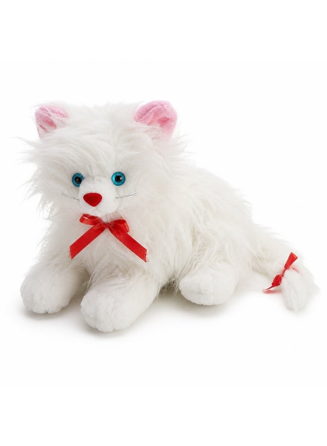 Soft Plush White Cat Stuffed Toy - Cute Fluffy Kitten with Blue Eyes & Red Bow - Perfect Cuddly Gift for Kids - Image 1