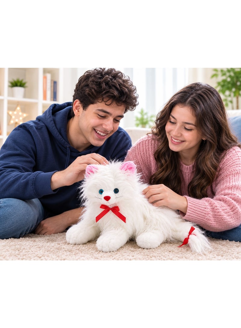Soft Plush White Cat Stuffed Toy - Cute Fluffy Kitten with Blue Eyes & Red Bow - Perfect Cuddly Gift for Kids - Image 2