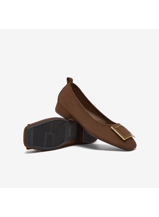 Basto 26 Spring Simple Fashion Metal Buckle Chunky Heel Square Toe Women's Shoes B0016aq6 Brown Red 37 - Image 2