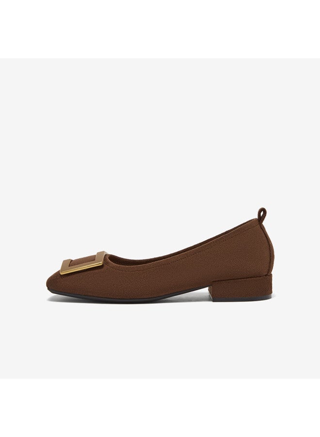 Basto 26 Spring Simple Fashion Metal Buckle Chunky Heel Square Toe Women's Shoes B0016aq6 Brown Red 37 - Image 1