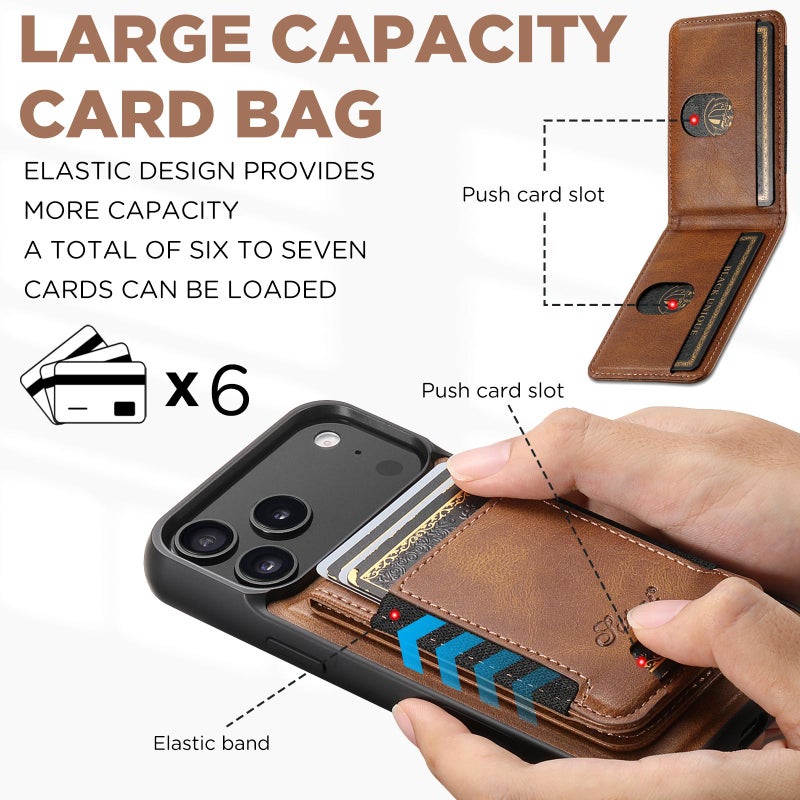 Suteni For Iphone 17 Pro H17 Oil Eax Leather Magsafe Detachable Wallet Phone Case(Brown) - Image 4