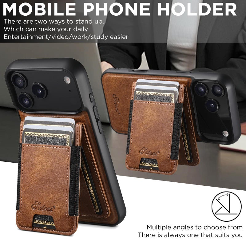 Suteni For Iphone 17 Pro H17 Oil Eax Leather Magsafe Detachable Wallet Phone Case(Brown) - Image 3