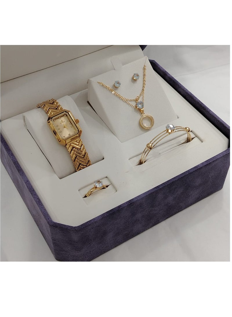 Soft and elegant women's sets, zircon, steel watch