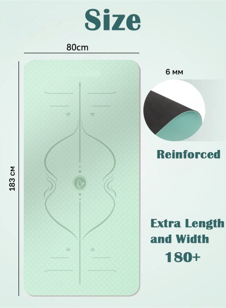 PHISMA Yoga Mat, Extra Thick 6MM TPE Fitness Exercise Mat with Carrying Sling & Storage Bag - Non-Slip Dual-Sided (183x80cm) - (Green) - Image 2