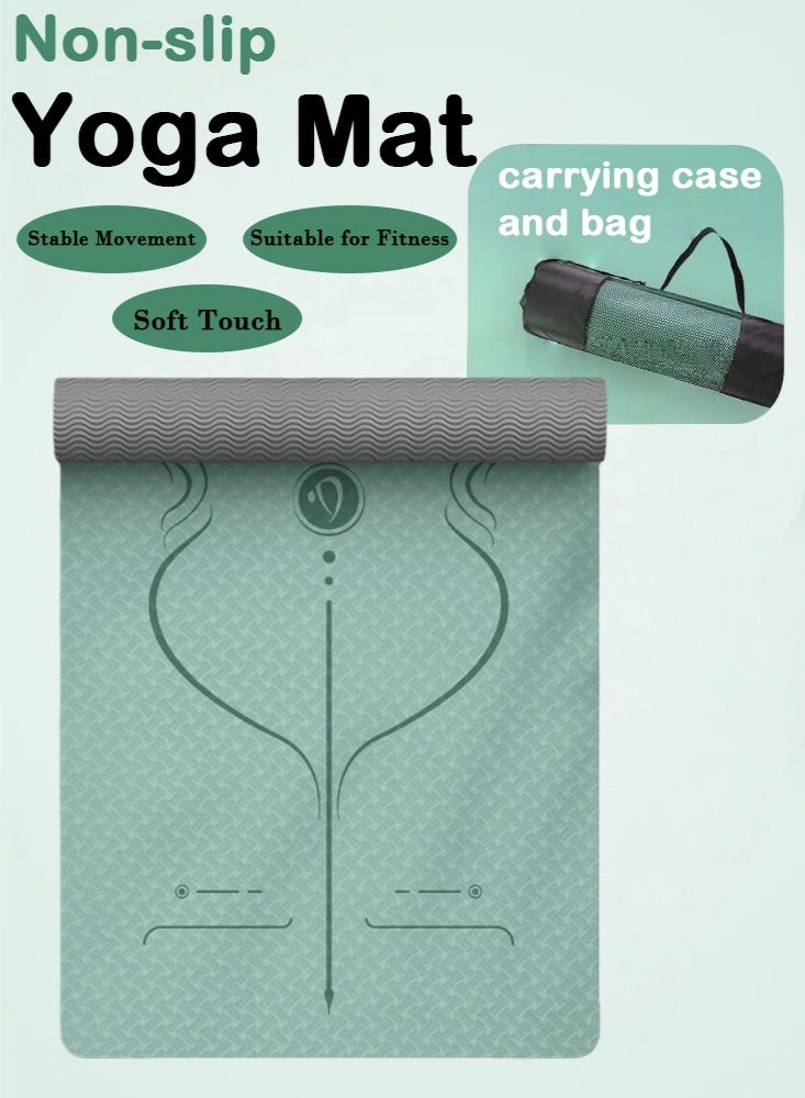 PHISMA Yoga Mat, Extra Thick 6MM TPE Fitness Exercise Mat with Carrying Sling & Storage Bag - Non-Slip Dual-Sided (183x80cm) - (Green) - Image 1