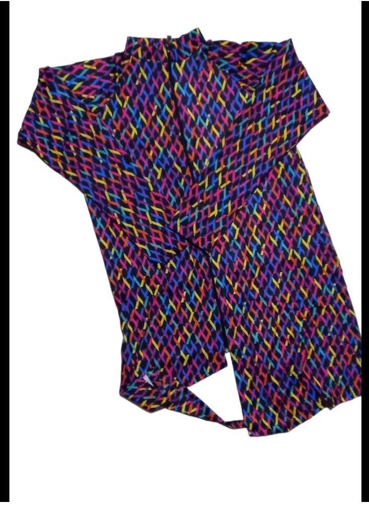 Generic - Burkini swimsuit 3 pieces (jumpsuit + tunic + bonnet), black and multi-colored zigzag - Image 1