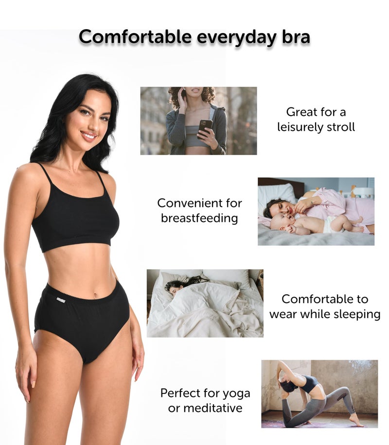 Comfneat Women's 4-Pack String Bralette Cotton Spandex Bra (Black 4-Pack, XL) - Image 5