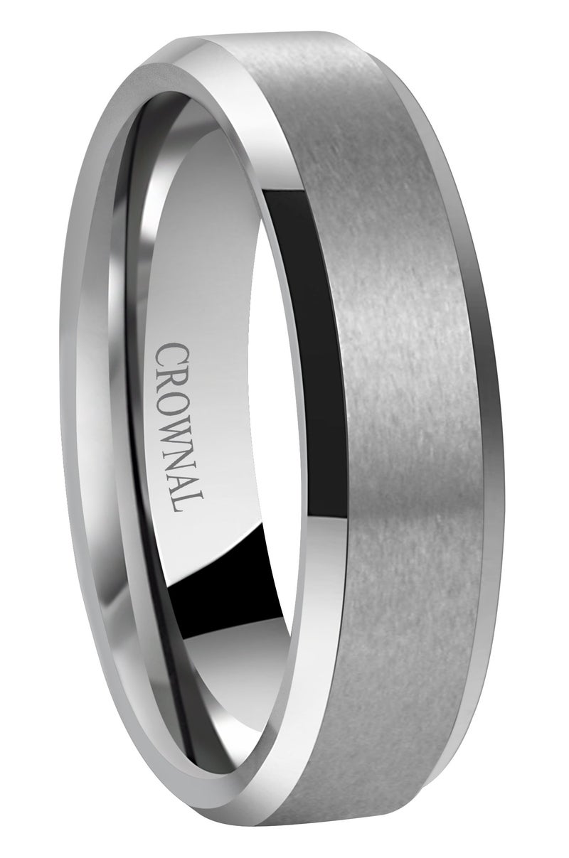 CROWNAL خاتم زفاف من كربيد التنجستن CROWNAL 6mm 8mm 10mm للرجال والنساء بتصميم مريح وحواف مائلة وتشطيب غير لامع بحجم 5 إلى 17 (6mm,12) - Image 1