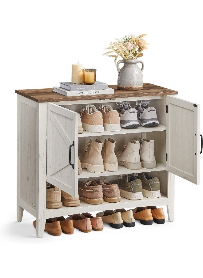 فاساجيل خزانة أحذية VASAGLE، وحدة تخزين 3 طوابق على الطراز الريفي مع رف قابل للتعديل، أبيض ريفي، 80 × 35 × 70 سم - Image 2