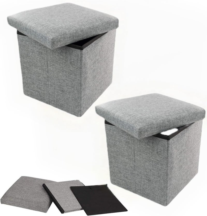SKY-TOUCH Ottoman Seat Storage Stool, Folding Storage Ottoman Cube, Space-Saving Cube Footrest Seat for Bedroom, Hallway, Living Room,Light Grey,38 * 38 * 38cm 2 pack - Image 1