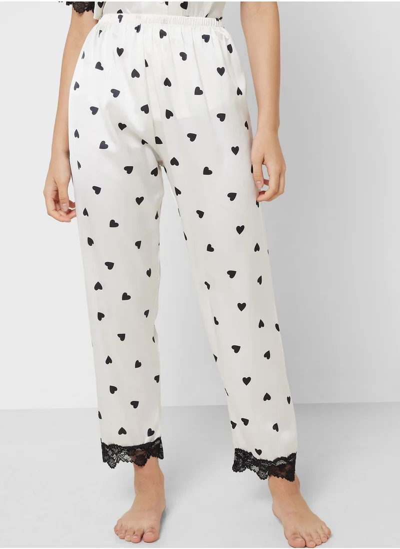 جينجر Heart Print Shirt & Pyjama Set