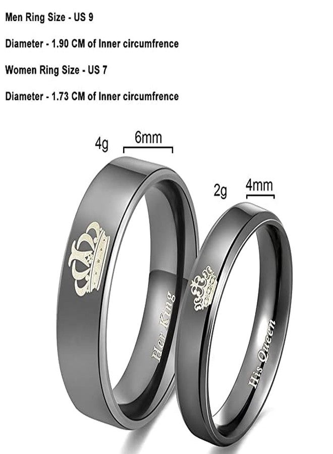 VIEN® King and Queen Rings for Couples 2pcs His Hers Stainless Steel Matching Ring Sets for Him and Her Promise Engagement Wedding Band Black Comfort Fit (20) - Image 3