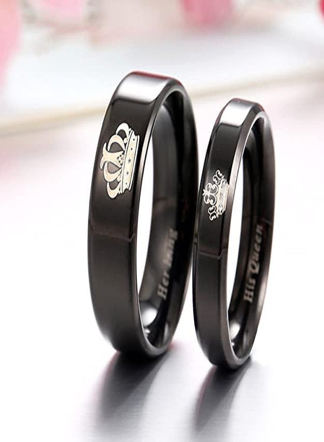 VIEN® King and Queen Rings for Couples 2pcs His Hers Stainless Steel Matching Ring Sets for Him and Her Promise Engagement Wedding Band Black Comfort Fit (20) - Image 4
