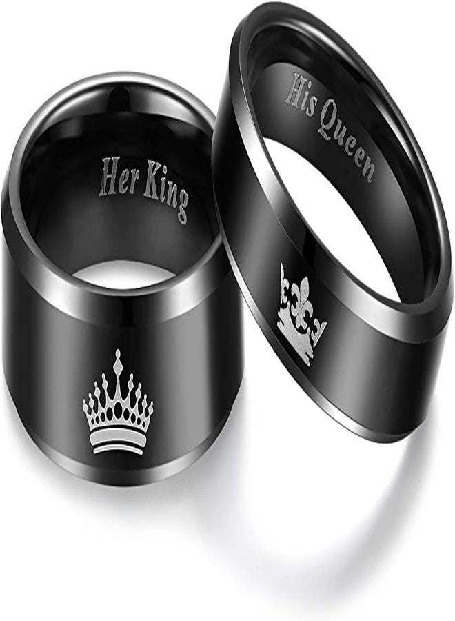 VIEN® King and Queen Rings for Couples 2pcs His Hers Stainless Steel Matching Ring Sets for Him and Her Promise Engagement Wedding Band Black Comfort Fit (20) - Image 1