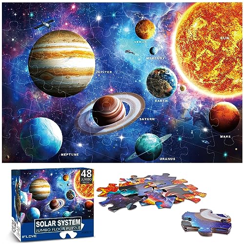 IFLOVE Jumbo Floor Puzzle for Kids Ages 48Solar System Jigsaw Puzzles48 Piece Space Large Puzzles for Toddler Ages 35Preschool Learning Planets Toys Christmas Birthday Gift for Boys Girls - Image 1