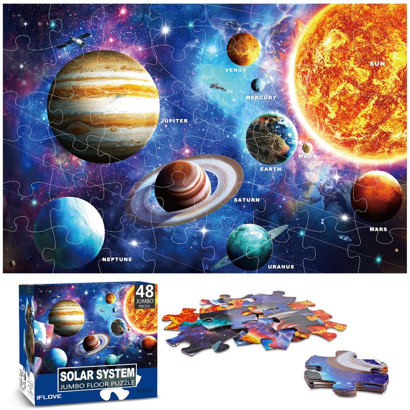 IFLOVE Jumbo Floor Puzzle for Kids Ages 48Solar System Jigsaw Puzzles48 Piece Space Large Puzzles for Toddler Ages 35Preschool Learning Planets Toys Christmas Birthday Gift for Boys Girls - Image 4