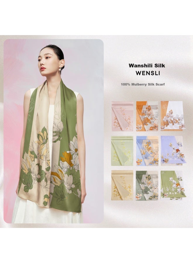 Wanshili Mulberry Silk Scarf Women's Long Scarf For Mother's Birthday Gift Prosperous Age And Fragrant Youth - Image 1