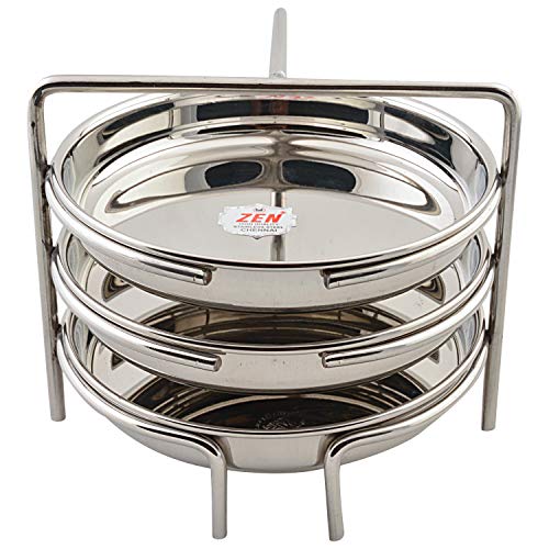 Jain Stainless Steel Thatte Idly Stand - 3 Plates | Thatte Idli Plate with Stand | Thattu/Plate/Dhokla Stand | Idly/Dhokla Holders | Silver Color & Small Size With 3 Plates | Pack of 1 - Image 1