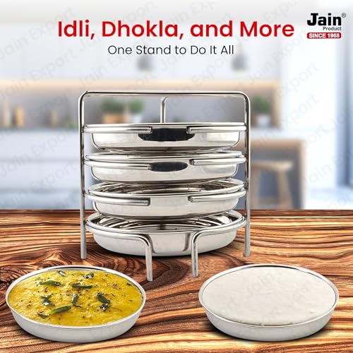 Jain Stainless Steel Thatte Idly Stand - 3 Plates | Thatte Idli Plate with Stand | Thattu/Plate/Dhokla Stand | Idly/Dhokla Holders | Silver Color & Small Size With 3 Plates | Pack of 1 - Image 5