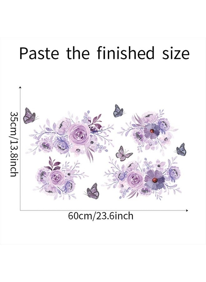 Runtoo Purple Flower Wall Decals Peony Floral Butterfly Wall Art Stickers for Girls Bedroom Bathroom Nursery Wall Decor - Image 4