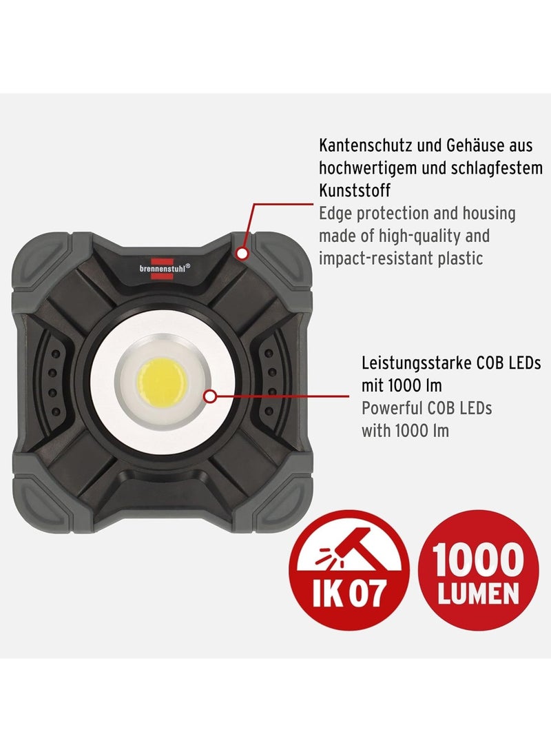 Brennenstuhl Brennenstuhl Battery LED Work Spotlight SH 1000 MA (1000 lm, IP54, Battery LED Work Light with Magnet and Carabiner Ring, Robust Housing), Black, Grey  - Image 2
