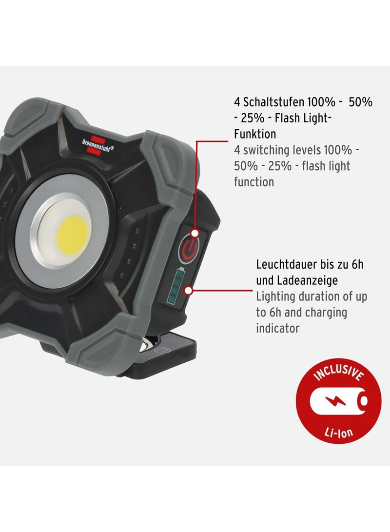 Brennenstuhl Brennenstuhl Battery LED Work Spotlight SH 1000 MA (1000 lm, IP54, Battery LED Work Light with Magnet and Carabiner Ring, Robust Housing), Black, Grey  - Image 4