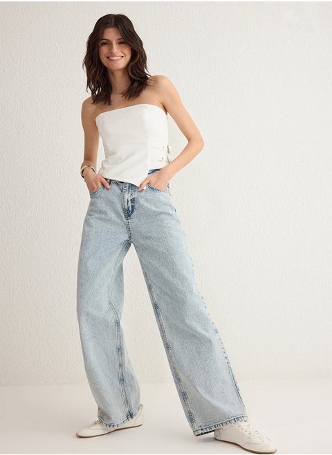 Light Blue High Waist Wide Leg Jeans TWOSS25JE00181