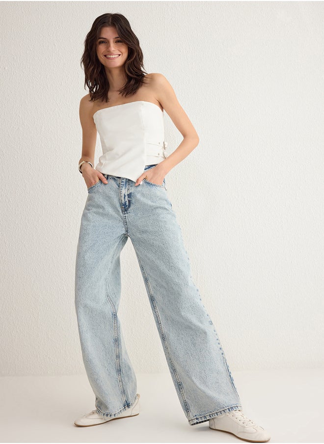 trendyol - Light Blue High Waist Wide Leg Jeans TWOSS25JE00181 - Image 1