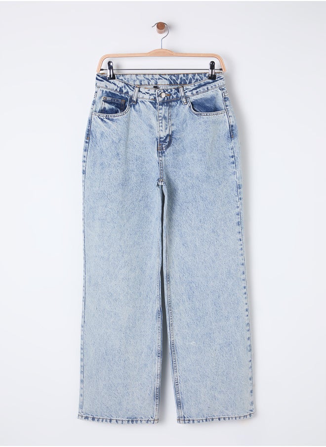 trendyol - Light Blue High Waist Wide Leg Jeans TWOSS25JE00181 - Image 1