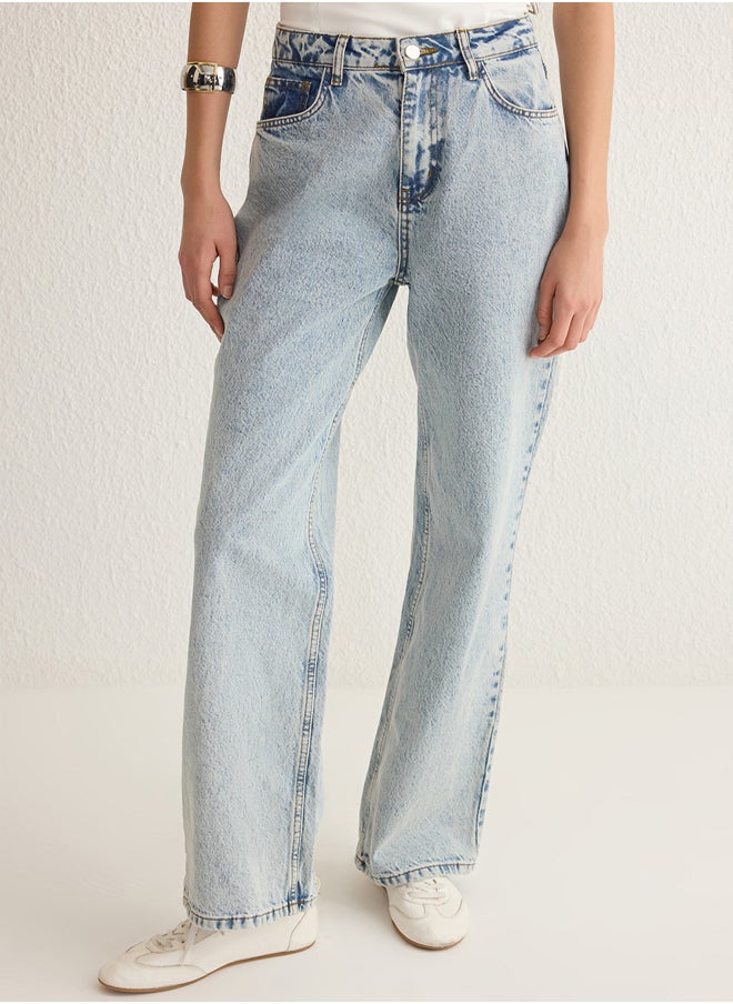 trendyol - Light Blue High Waist Wide Leg Jeans TWOSS25JE00181 - Image 1
