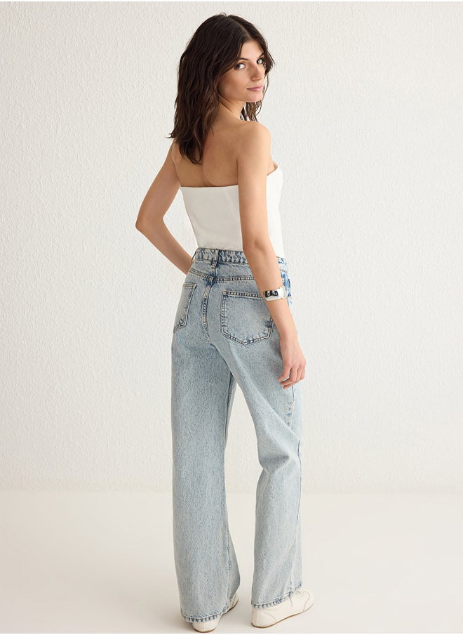 trendyol - Light Blue High Waist Wide Leg Jeans TWOSS25JE00181 - Image 1