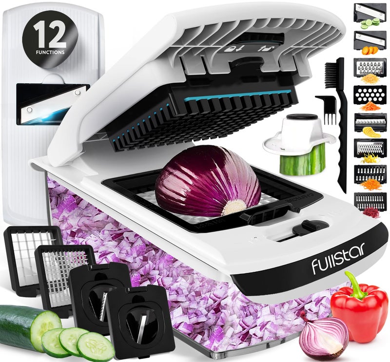 Fullstar Mandoline Slicer for Kitchen Vegetable Chopper Onion Potato Food Veggie Fruit Slicer and Cutter with Container Kitchen Gadgets Gifts Home Essentials Allin1 WhiteBlack