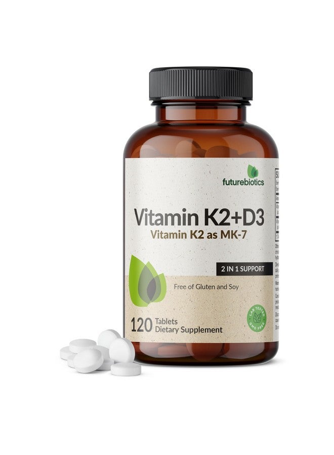 Futurebiotics فيتشر بيوتكس فيتامين K2 مع D3، دعم 2 في 1، 5000 وحدة دولية فيتامين D3 و 90 ميكروغرام فيتامين K2 MK-7 غير معدّل وراثيًا، 120 قرص - Image 1