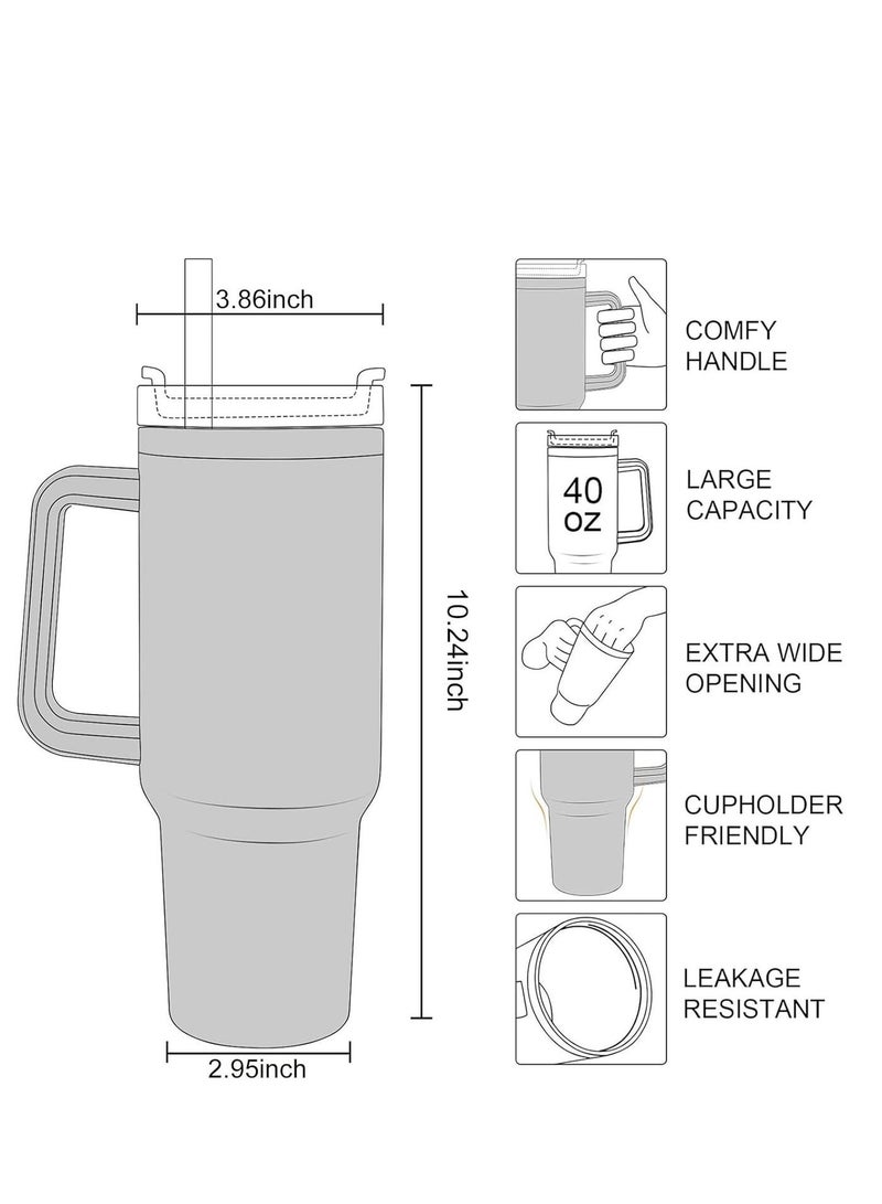Flushrenic 40oz Thermal Mug with Straw, Double-Walled Vacuum Insulated Car Mug, Travel Mug With Handle And Straw, For Iced Coffee, Hot or Cold Tea and Beverage - Image 2