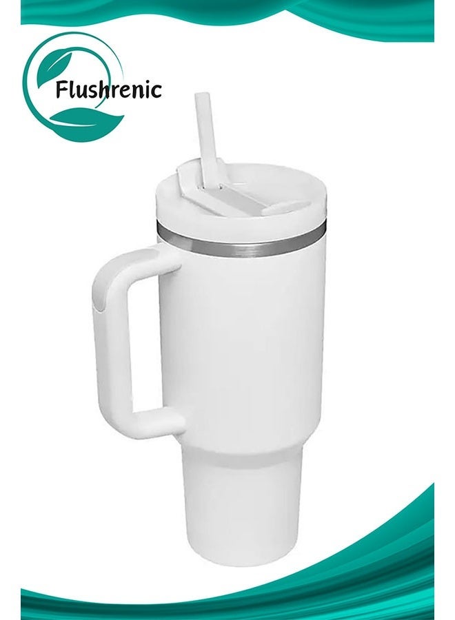 Flushrenic 40oz Thermal Mug with Straw, Double-Walled Vacuum Insulated Car Mug, Travel Mug With Handle And Straw, For Iced Coffee, Hot or Cold Tea and Beverage - Image 1
