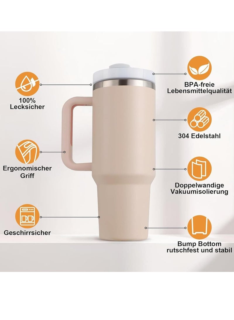 Flushrenic 40oz Thermal Mug with Straw, Double-Walled Vacuum Insulated Car Mug, Travel Mug With Handle And Straw, For Iced Coffee, Hot or Cold Tea and Beverage - Image 3