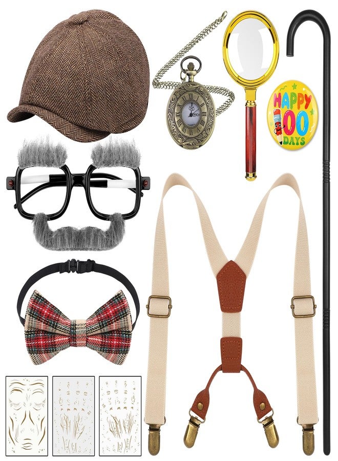 SOMSOC Boys 100 Days of School Costume Kids Grandpa Costume Accessories Set for School Cosplay Dress Up Party - Image 1